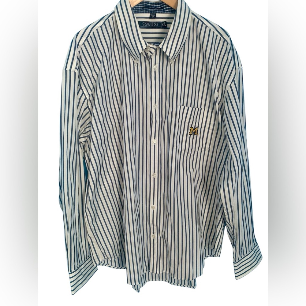 Colony Sportswear University Of Michigan Blue Striped Button Down Shirt Size XXL